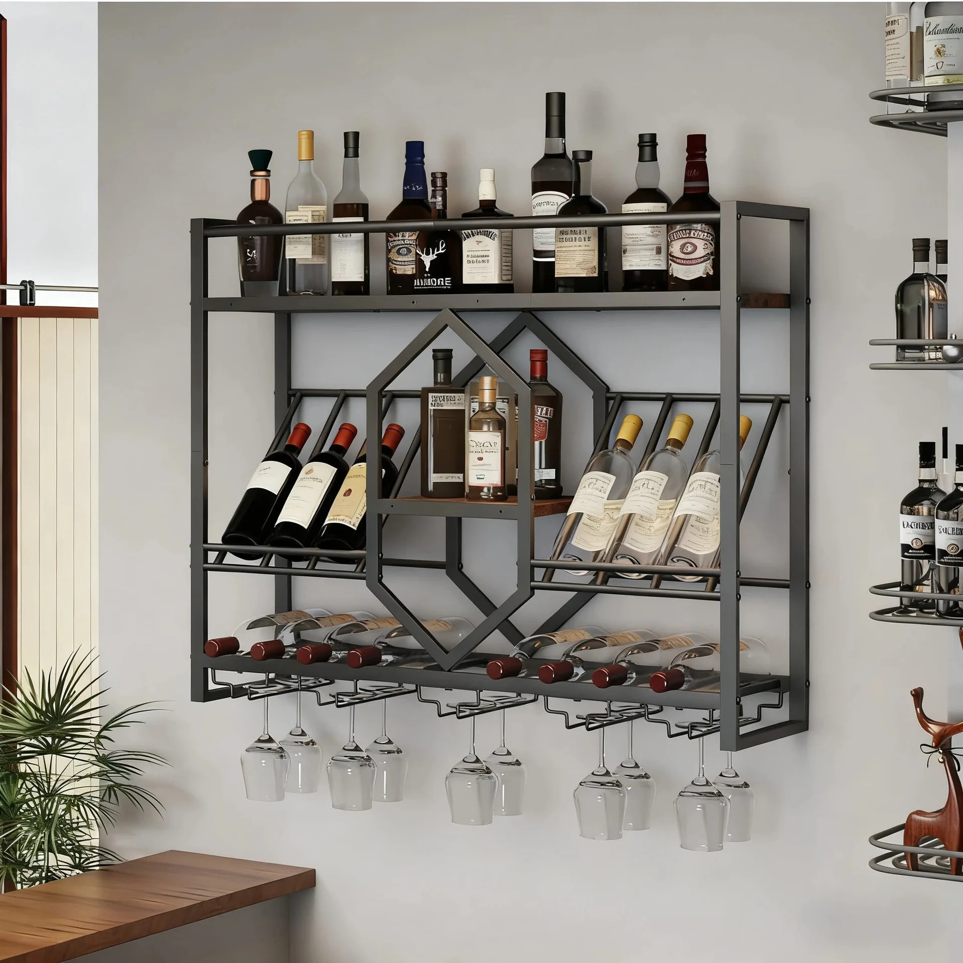 Wine Rack Wall Mount - Stojak na wino z kutego żelaza,